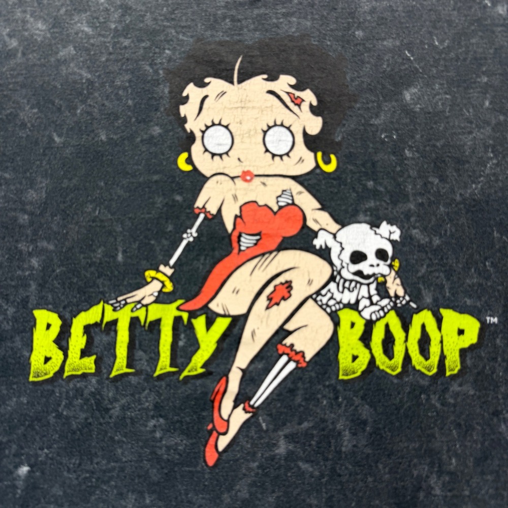 Betty Boop T-Shirt Unisex Medium Gray Zombie Graphic Acid Wash Cotton Tee